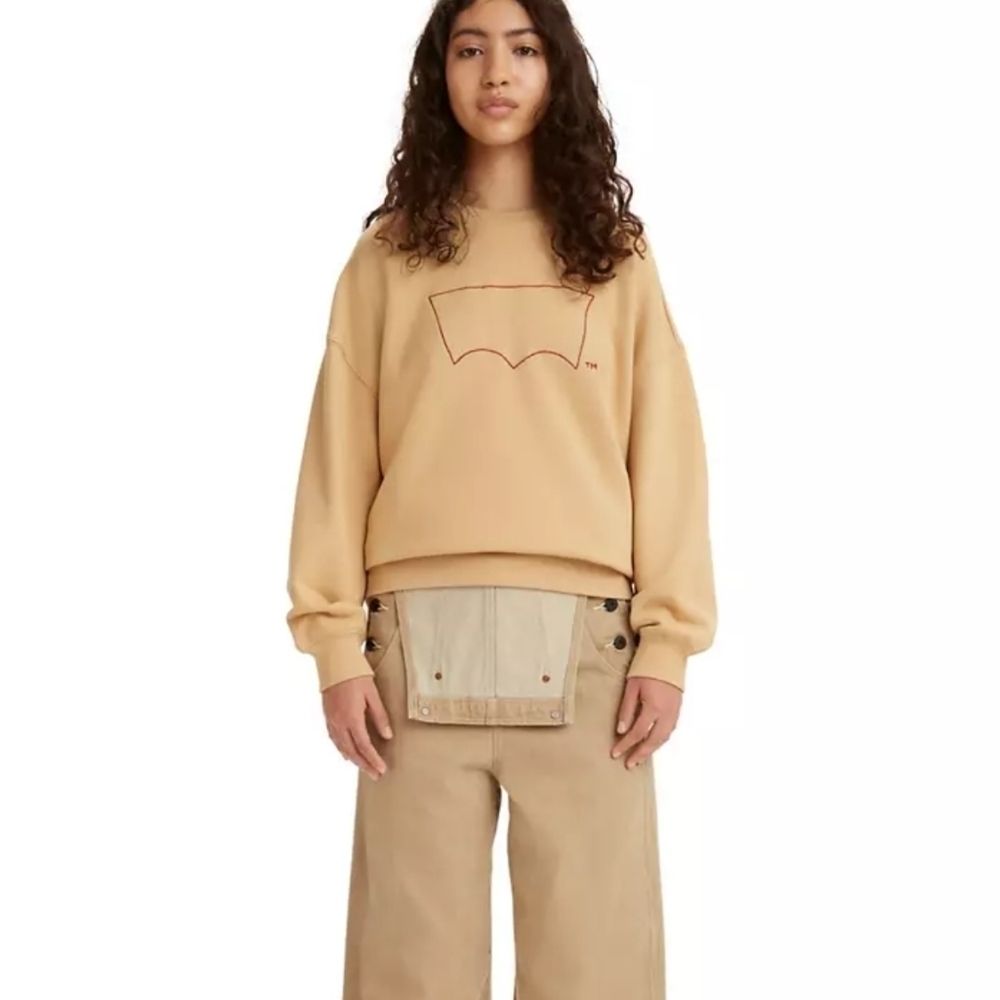 Levi's Red Embroidered Oversized French Terry Pullover Crewneck Sweatshirt Tan M - Picture 14 of 14